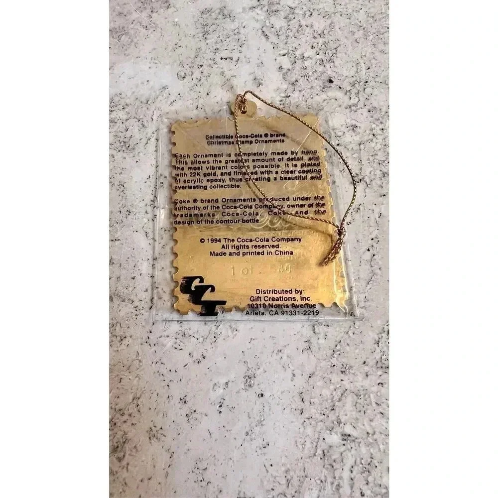 Vintage Coca-Cola Gold‎ Plated Postage Stamp Christmas Ornaments Limited Edition
